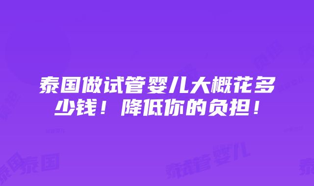 泰国做试管婴儿大概花多少钱！降低你的负担！