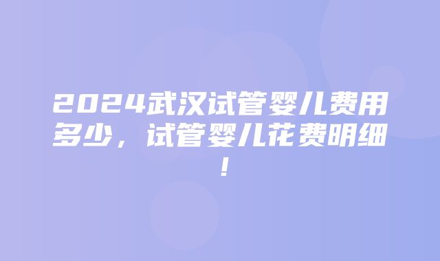 2024武汉试管婴儿费用多少，试管婴儿花费明细！