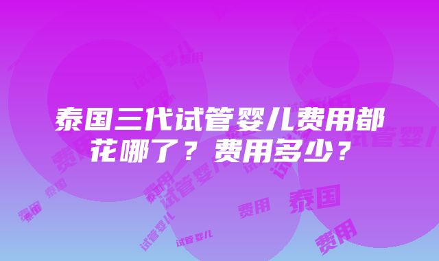 泰国三代试管婴儿费用都花哪了？费用多少？