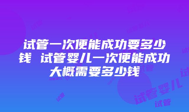 试管一次便能成功要多少钱 试管婴儿一次便能成功大概需要多少钱