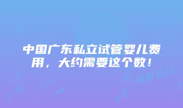 中国广东私立试管婴儿费用，大约需要这个数！