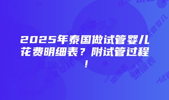 2025年泰国做试管婴儿花费明细表？附试管过程！