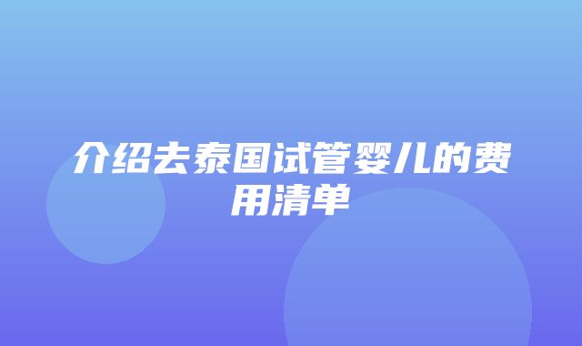 介绍去泰国试管婴儿的费用清单