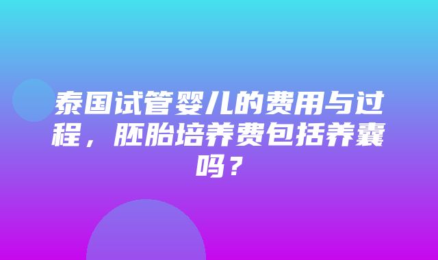 泰国试管婴儿的费用与过程，胚胎培养费包括养囊吗？