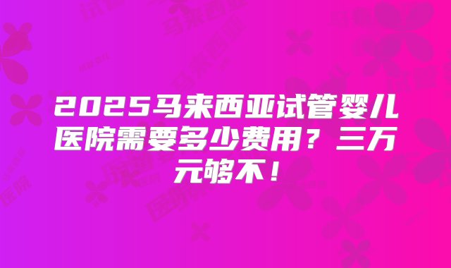 2025马来西亚试管婴儿医院需要多少费用？三万元够不！