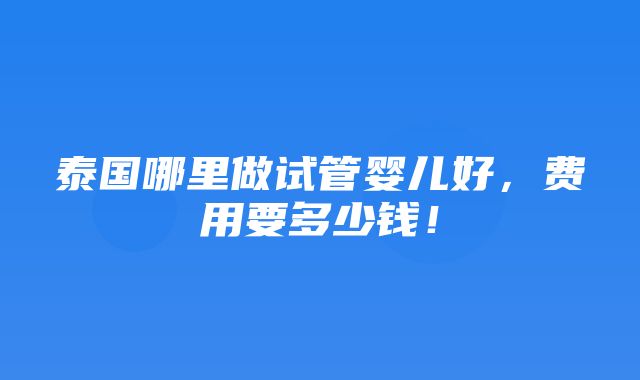 泰国哪里做试管婴儿好，费用要多少钱！