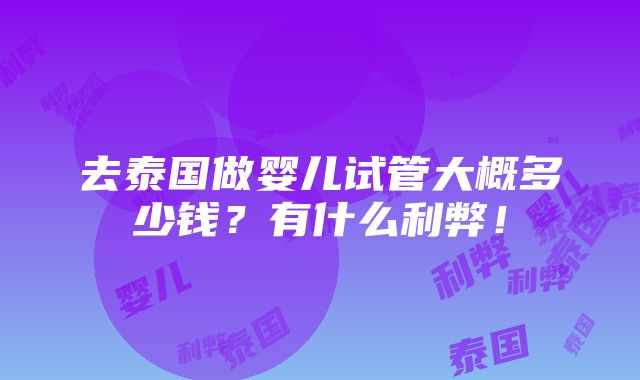 去泰国做婴儿试管大概多少钱？有什么利弊！