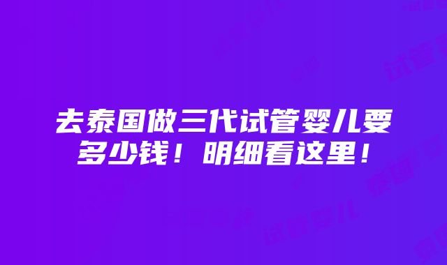 去泰国做三代试管婴儿要多少钱！明细看这里！