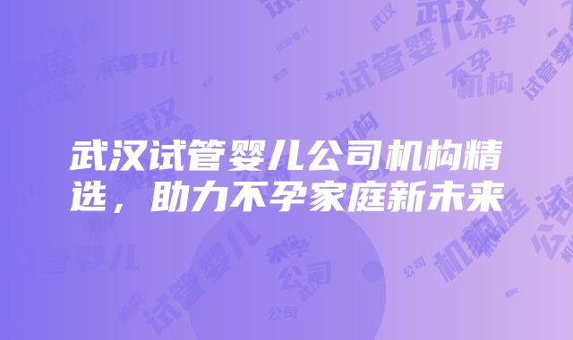 武汉试管婴儿公司机构精选，助力不孕家庭新未来