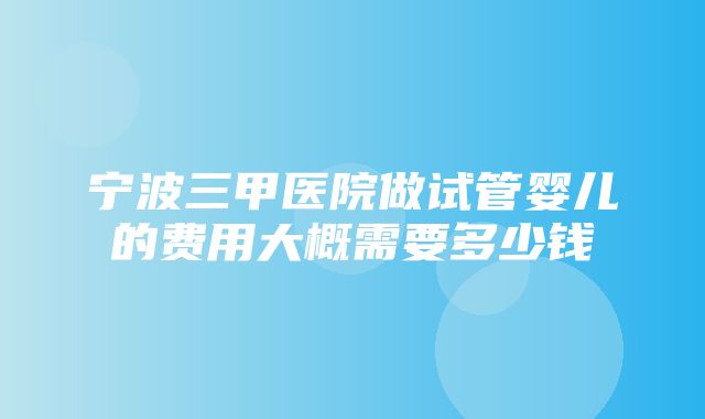 宁波三甲医院做试管婴儿的费用大概需要多少钱