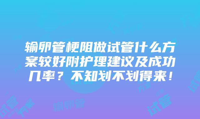 输卵管梗阻做试管什么方案较好附护理建议及成功几率？不知划不划得来！