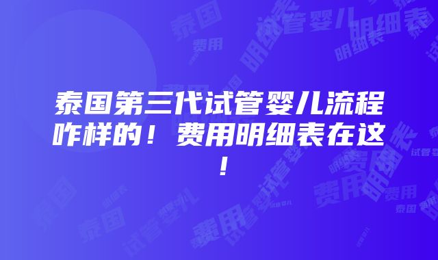 泰国第三代试管婴儿流程咋样的！费用明细表在这！