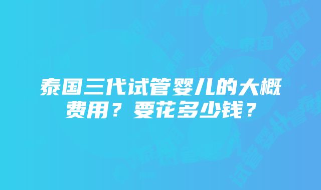 泰国三代试管婴儿的大概费用？要花多少钱？