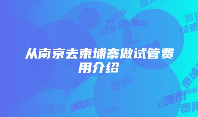 从南京去柬埔寨做试管费用介绍