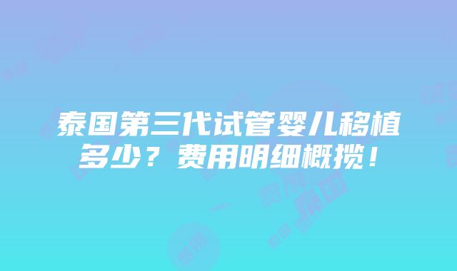 泰国第三代试管婴儿移植多少？费用明细概揽！