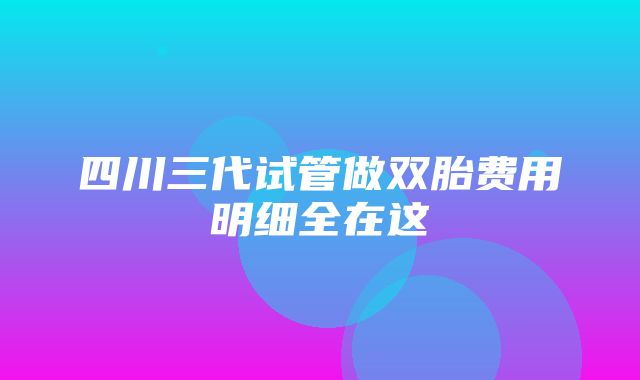 四川三代试管做双胎费用明细全在这