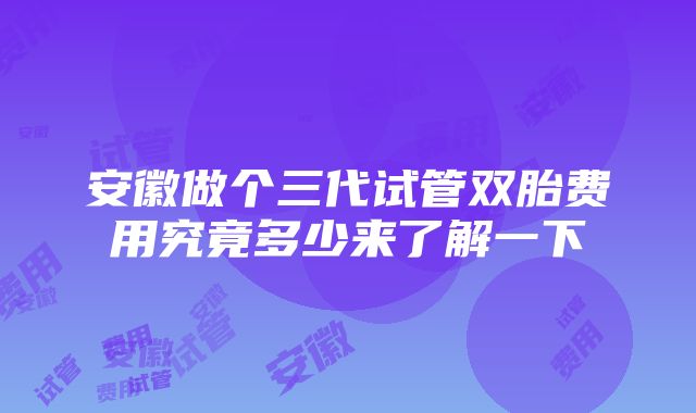 安徽做个三代试管双胎费用究竟多少来了解一下