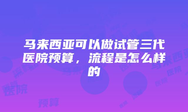 马来西亚可以做试管三代医院预算，流程是怎么样的