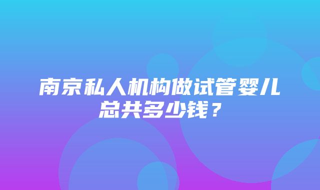 南京私人机构做试管婴儿总共多少钱？