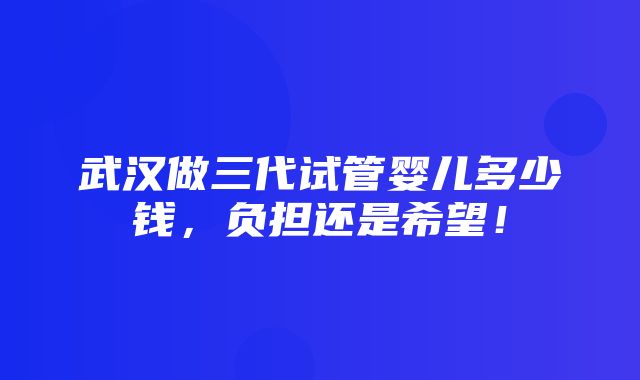 武汉做三代试管婴儿多少钱，负担还是希望！