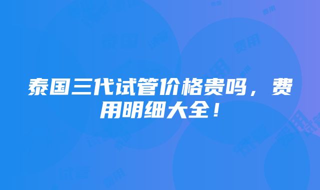 泰国三代试管价格贵吗，费用明细大全！