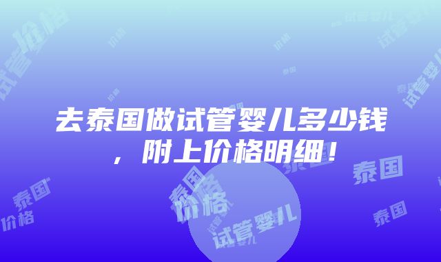 去泰国做试管婴儿多少钱，附上价格明细！