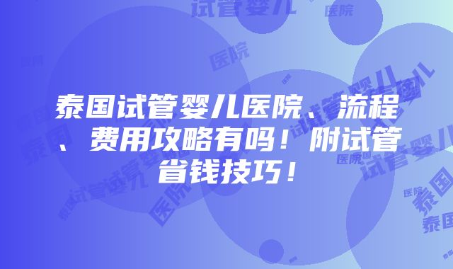 泰国试管婴儿医院、流程、费用攻略有吗！附试管省钱技巧！