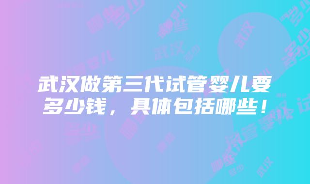 武汉做第三代试管婴儿要多少钱，具体包括哪些！