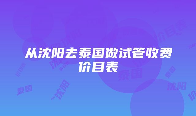 从沈阳去泰国做试管收费价目表