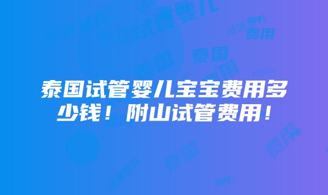 泰国试管婴儿宝宝费用多少钱！附山试管费用！