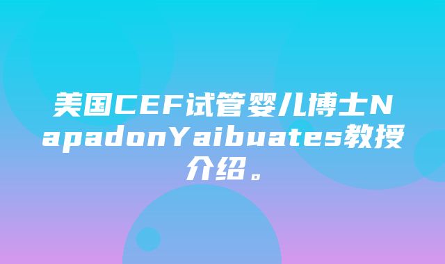 美国CEF试管婴儿博士NapadonYaibuates教授介绍。