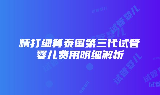 精打细算泰国第三代试管婴儿费用明细解析