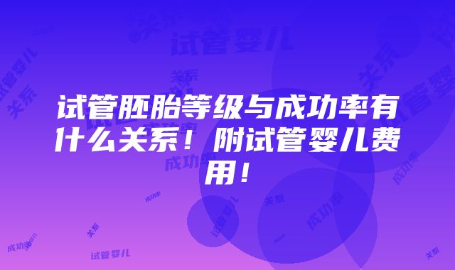 试管胚胎等级与成功率有什么关系！附试管婴儿费用！