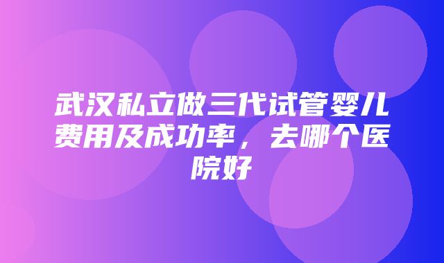 武汉私立做三代试管婴儿费用及成功率，去哪个医院好