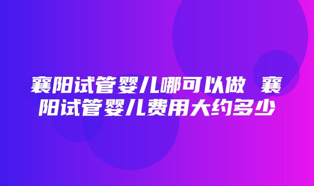 襄阳试管婴儿哪可以做 襄阳试管婴儿费用大约多少