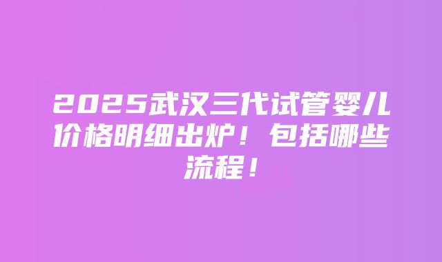 2025武汉三代试管婴儿价格明细出炉！包括哪些流程！