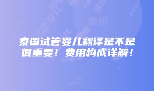 泰国试管婴儿翻译是不是很重要！费用构成详解！