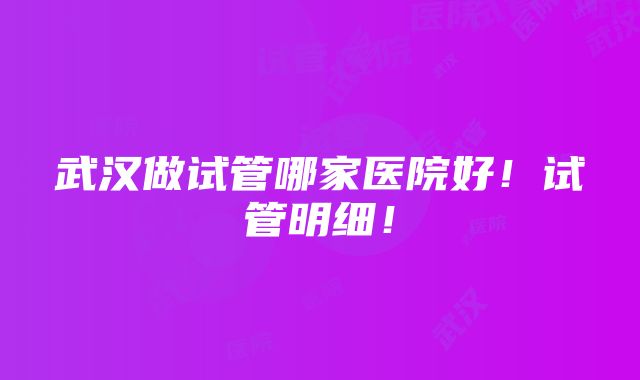 武汉做试管哪家医院好！试管明细！