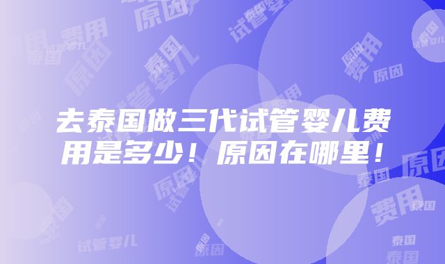 去泰国做三代试管婴儿费用是多少！原因在哪里！