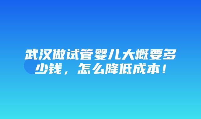 武汉做试管婴儿大概要多少钱，怎么降低成本！