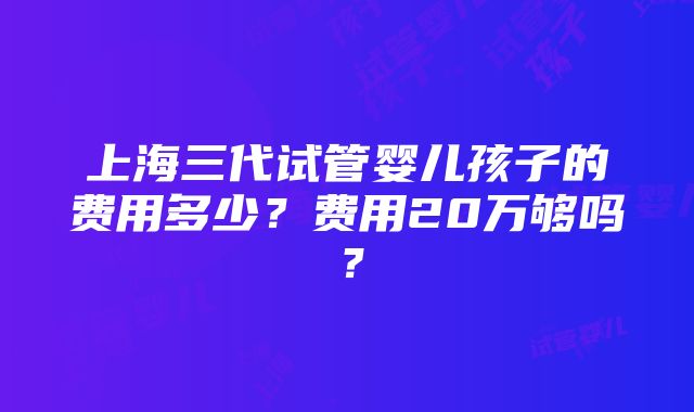 上海三代试管婴儿孩子的费用多少？费用20万够吗？