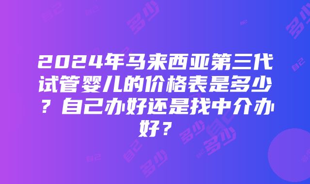 2024年马来西亚第三代试管婴儿的价格表是多少？自己办好还是找中介办好？