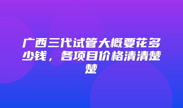 广西三代试管大概要花多少钱，各项目价格清清楚楚