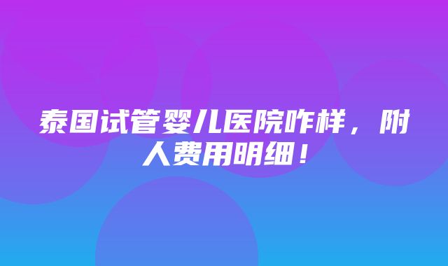 泰国试管婴儿医院咋样，附人费用明细！