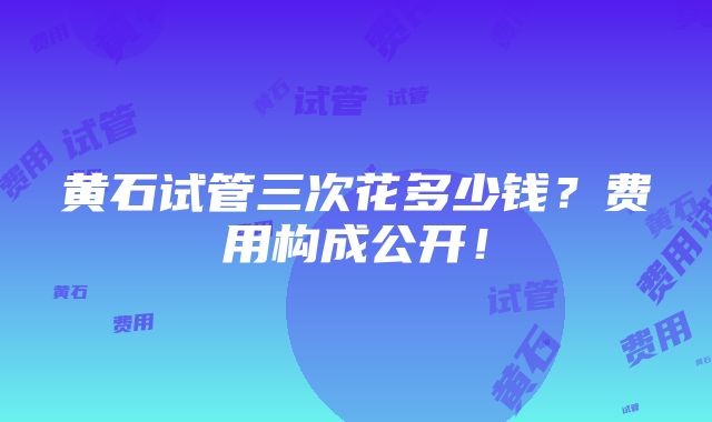 黄石试管三次花多少钱？费用构成公开！