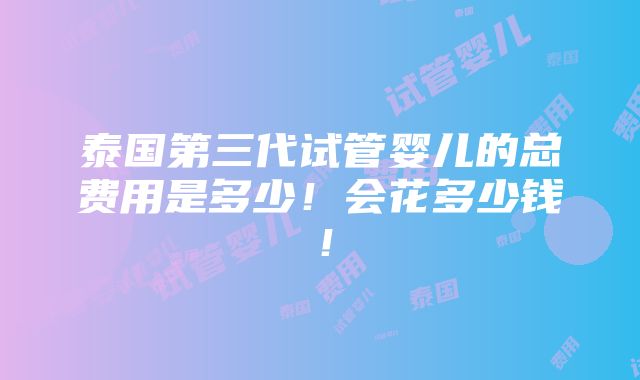 泰国第三代试管婴儿的总费用是多少！会花多少钱！