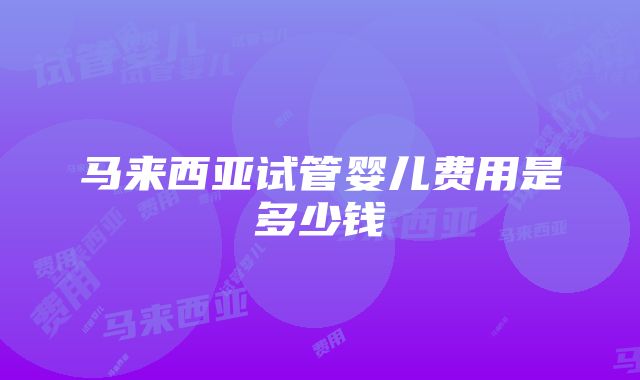 马来西亚试管婴儿费用是多少钱