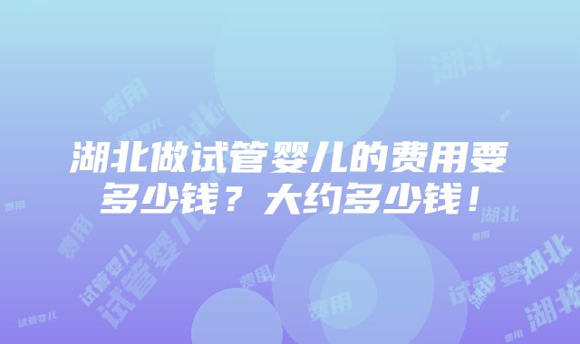 湖北做试管婴儿的费用要多少钱？大约多少钱！