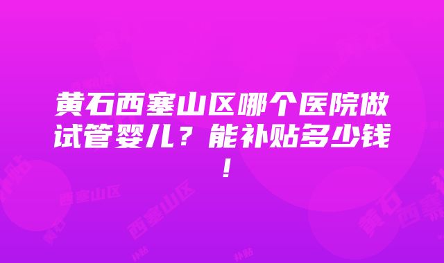 黄石西塞山区哪个医院做试管婴儿？能补贴多少钱！