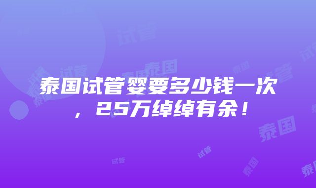 泰国试管婴要多少钱一次，25万绰绰有余！